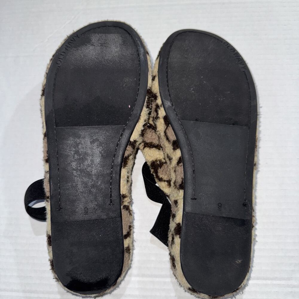 Old Navy Platform Slippers Big Leopard Fluffy Sherpa Open Toe Womens Sz 9 - Picture 6 of 7